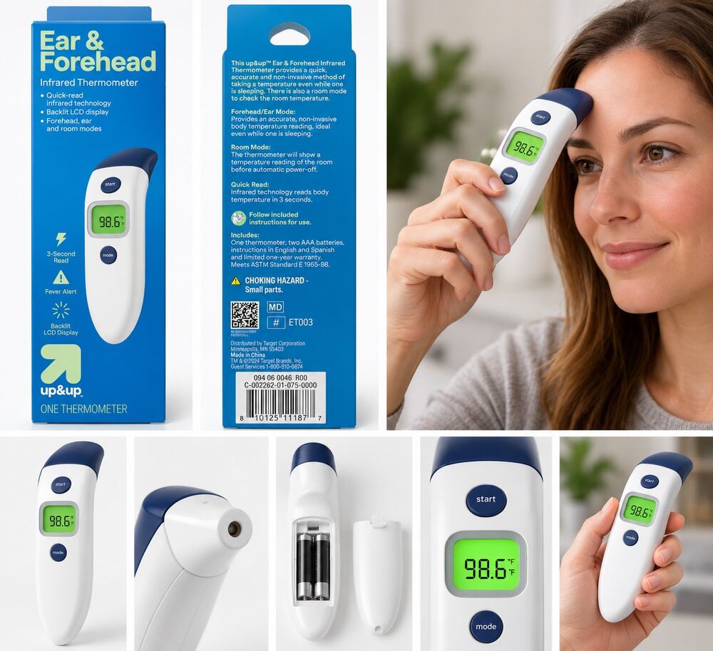 up&up Ear & Forehead Infrared Thermometer – 3-Second Quick Read